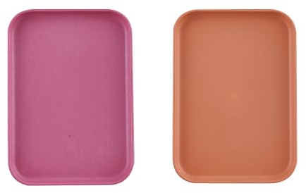 XUEHOU - Bandeja pequeña rectangular, 2 unidades, Rosa y Naranja, Reutilizable, Antideslizante, 24 x 17 cm, Perfecta para Café y Té