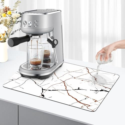 KitchenRaku Kaffeemaschine Abtropfmatte,abtropfmatte Geschirr,Saugstarke Trockenmatte Unterlage Für Kaffeemaschine (Goldener Marmor, 30x40cm)