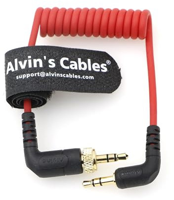 Alvin's Cables Cavo audio TRS con bloccaggio da 3,5 mm a TRS da 3,5 mm per Sennheiser Deity TC-1 ad angolo retto TRS cavo a spirale per DSLR | fotocamera mirrorless