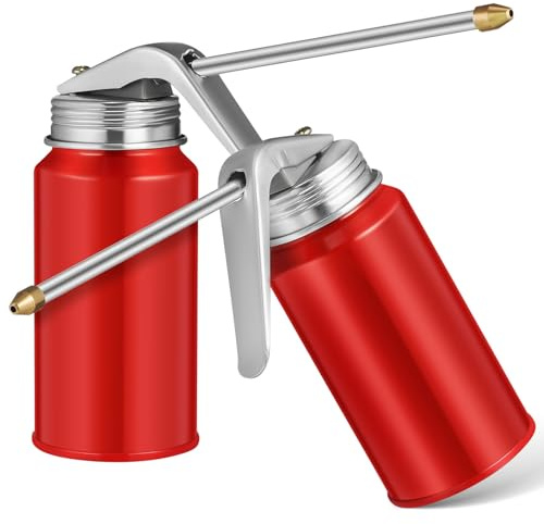 Hochdruck Ölpumpe 2 Stück 200ml aus Metall für Motoröl | Auslaufsicherer Verschluss, Tropffreies Dosieren, Rot, Tragbar, für Werkstatt und Hauswartung