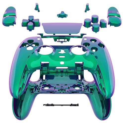 eXtremeRate Full Set Housing Shell Buttons Touchpad Compatible with ps5 Edge Controller, Chameleon Green Purple Replacement Decorative Trim Shell Front Back Plates Compatible with ps5 Edge Controller