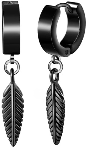 Yumilok Creolen Ohrringe Edelstahl Herren Feder Ohrhänger Klappcreolen Damen Ohrringe Edelstahl Herren Unisex Huggie Ohrknorpel Piercing