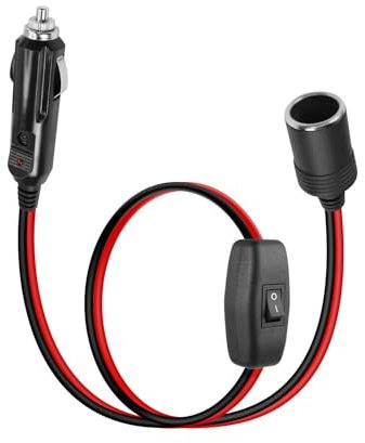 RIIEYOCA Cavo di alimentazione da spina maschio a presa accendisigari da 12 V 24 V, 16 AWG, resistente, 15 A, presa accendisigari da maschio a femmina, con interruttore on/off, per auto, barche, ecc.