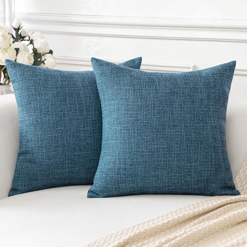 Artscope 2er Set Kissenbezug Einfarbig Wurfkissenbezug Leinen Kissenbezüge 45x45 cm Moderne Dekokissen Kissenhülle Set Kissen Fall für Sofa Schlafzimmer Zuhause Dekor Dunkelblau