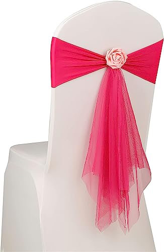 Stuhlband-Schärpen, Spandex-Stuhlschärpe mit Rosenkugel, künstliche Hochzeitsstuhlschärpen, Hochzeitsstuhl-Fliege, Stuhlhussenband, Party, 20 Stück(Rose Red)