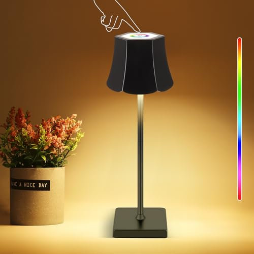 AOZBZ Tischlampe Kabellos, Dimmbar LED Akku Tischleuchte, Touch-Control 3 Dimmbare Helligkeit+RGB, Wiederaufladbare Tischlampe, IP54 Wasserdicht für Restaurant, Schlafzimmer, Camping, Bar