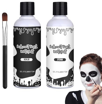 Halloween-Malerei-Kit, flüssige Gesichtsfarbe, SFX-Spezialeffekt-Make-up-Set | Ungiftige Körperfarbe Weiß Schwarz Weiß Mit Pinsel, Organische Trocken-Foundation
