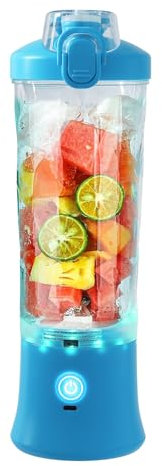 Portable Mixer, 150W Portable Mini Mixer Smoothie Maker, Mini Juicing Cup USB Rechargeable with 6 Blades, for Making Nutritious Juices, Vegetable Juices, Milkshakes, 600ml (Sky Blue)