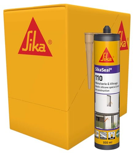 SIKA - Mastic silicone de construction - SikaSeal-110 Menuiserie & Vitrage, Beige - Joints de menuiserie et vitrage - Extérieur/intérieur - Carton de 12 cartouches de 300ml