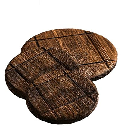 Wooden Placemat Set, Kitchen Wooden Heat Mat, Heat Resistant Mat for Hot Dishes/Pots/Bowls/Teapots/Fondue Holders, Heat Resistant, Non-Slip and Durable, Round (Set of 3), Two Small and One Large