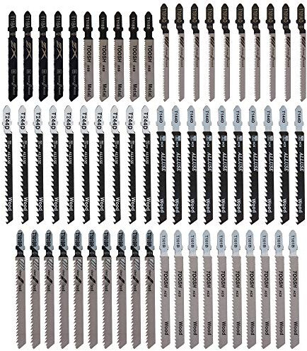 Foppla Jigsaw Blades,60pcs Jig Saw Blade Set HCS High Carbon Steel Blades Fast Cut Down Jig Saw Knife Jig Saw Cutter Accessories for Wood Plastic Metal Cutting