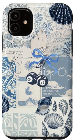 Beachy Blue Coquette Summer Collage Coastal Aesthetic Case for iPhone 11