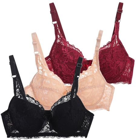 CSWH 3er Pack BHS Damen mit Bügel Fraun Spitzen-BH Set mit verstellbarem Push Up Sexy BH Mädchen Atmungsaktiver Weich Bequemer Y2K Unterwäsche Bra für Alltag