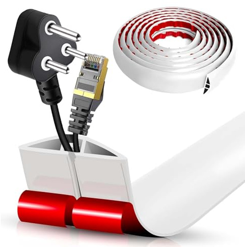 Flacher Kabelkanal Boden Selbstklebend | Flexible Kabelabdeckung für Deckenlampe & Boden | PVC Kabelschacht | Kabelmanagement in Büro & Wohnung (Weiß, 5cm x 3m)