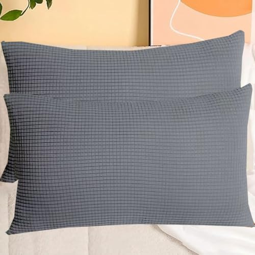 SWJ-swjssb Stretch Kissenbezüge Aus Kord - Quadratisch & Rechteckig, 2er Set Sofa Kissenbezug Mit Reißverschluss, Kissenhülle Für Kopfkissen, Zier - & Sofakissen(Gray,60x100 cm Set of 2)