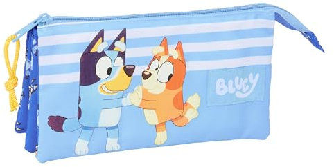 Safta BLUEY Let's Play - Portatodo Triple, Estuche Infantil, Estuche Niño, Ideal para Niños en Edad Escolar, Cómodo y Versátil, Calidad y Resistencia, 22x3x12 cm