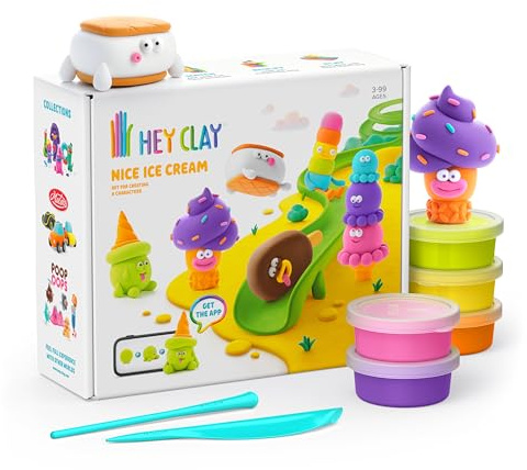 Hey Clay - 15 Dosen lufttrocknende Knete für Kinder ab 3 Jahren - Kreatives Bastelset - Modelliermasse lufttrocknend Knete ab 3 Jahre (Cooles EIS)
