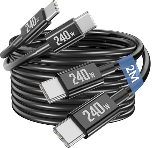 240W USB C to USB C Cable Super Fast Charging, 5A/48V PD Type-C Charger Cord for Samsung Galaxy S25/S24/S23, iPhone 17/16/15 Pro Max Air, MacBook Pro/Air, iPad, Laptop, 100W USBC Android [2M, 2-Pack]