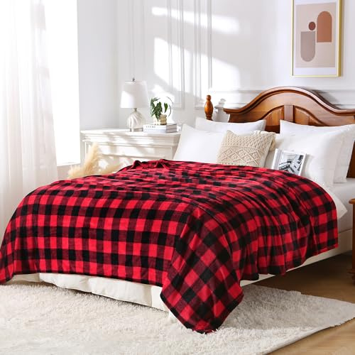 Viviland Checkered Blanket Queen Size - Soft Fuzzy Cozy Buffalo Plaid Microfiber Blanket for Bed, 90x90 Inches