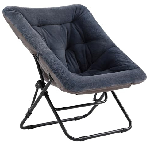 SESHINELL Comfy Saucer Chair, Oversized Foldable Faux Fur Accent Lounge Reading Lazy Chair with Metal Frame for Bedroom, Living Room, Dorm Rooms, Navy
