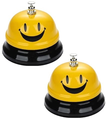 MITUMORMOR 2Pcs Tischglocke Metall Tischklingel, Glocken-Tischklingel Glocke Service Bell, Rezeptions Glocken-Anrufsglocke Rezeptionsklingel mit Knackigem Klingeln für Küche, Restaurant, Bar (Gelb)