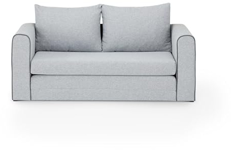 smart Schlafsofa - 160x68x69 cm - platzsparendes 2-Sitzer-Sofa mit Schlaffunktion & 2 Rückenkissen, Flachgewebe grau, komfortabel & modern