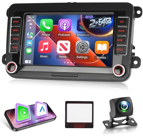 NHOPEEW 2 + 64G DAB/DAB+ Autoradio für VW Passat b6 b7 Golf 5 6 Jetta T5 EOS Polo Touran Seat Sharan - Unterstützung Drahtlos Carplay & Android Auto WiFi GPS FM RDS Mirror Link + Rückfahrkamera