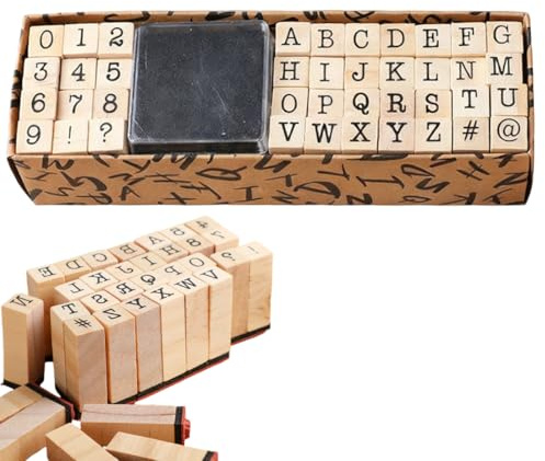 YUVKIN 40 Stück Buchstaben Stempel Set, Alphabet Holzstempel Buchstaben, Zahlen und Symbole, mit Stempelkissen, für Scrapbooking Kunst Handwerk Kartenherstellung (Drucker-Schriften)