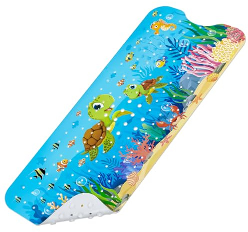 Tappeto Tappetino Doccia Antiscivolo Vasca Antiscivolo da Doccia Bagno per Bambino Bambini 100x40cm, con 200 Ventose, Senza BPA e Lavabile in Lavatrice - Tartaruga