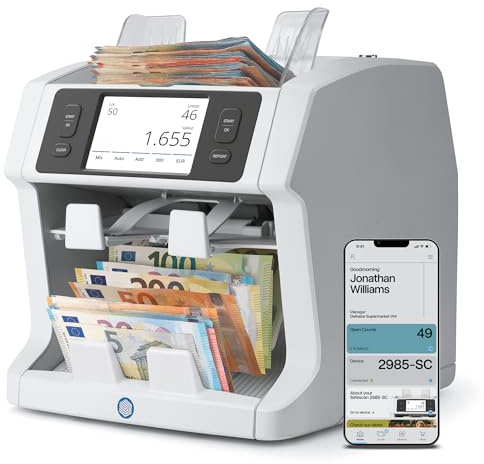 Safescan 2995-SC Geldzählmaschine, Wertzählung und Fitness-Sortierung von gemischten Banknoten - Banknotenzähler mit 11-facher Echtheitsprüfung - Geldzählmaschine mit kostenloser Safescan-App