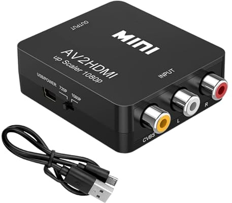 YUNHOLO RCA to HDMI 1080P AV Converter, Mini RCA AV Composite Video Audio to HDMI Converter Adapter, Supporting PAL/NTSC for TV/Wii/PC/PS 123/Xbox/VHS/VCR/Blue-Ray DVD Players