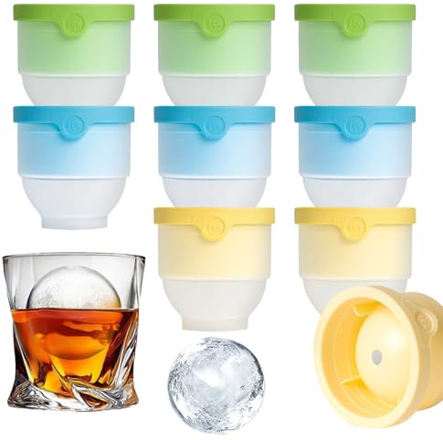 9 Cubiteras para Hielo Grande de Silicona, Moldes de Bolas de Hielo Redondos de 6 cm, Bandejas para Cubitos Esféricos para Whisky, Cócteles, Vino y Bebidas, Fácil Desmoldar y Reutilizable