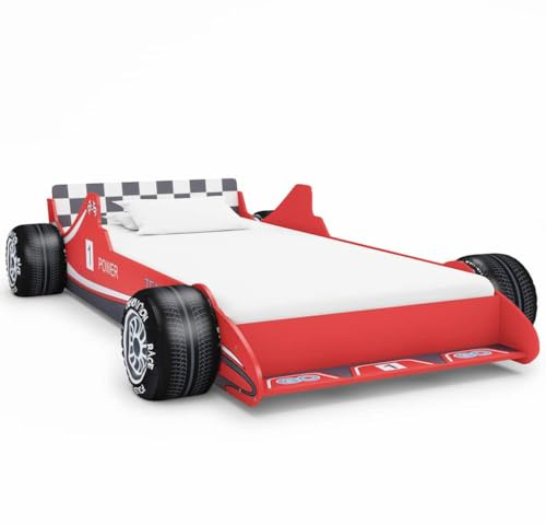 IBUQDDV Rennwagen-Design Kinderbett 90x200 cm Rot mit Schutzgeländern und robusten Sperrholzlatten für Stabilität und Sicherheit, hochwertige Materialien, einfacher Zusammenbau, nur