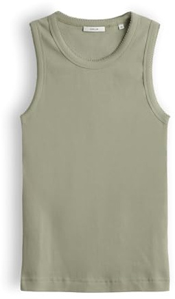 OPUS Damen Top | Tanktop mit femininer Spitzenborte Slim Fit Pale Olive, 40
