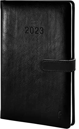 Chronoplan 50813 Buchkalender Kalendarium 2023, im A5 Format (140x215 mm) mit Hardcover aus hochwertigem Lederimitat, Tagesplaner (1 Tag auf 1 Seite, mit Magnetverschluss und Stiftehalter), schwarz
