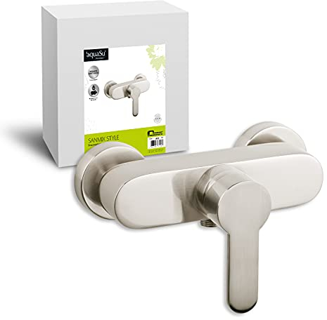 'aquaSu® Brausearmatur Sanmix Style, Typ 1/2 '' Brauseabgang unten, Wandbefestigung, Standard S-Anschlüsse, Keramikkartusche, Messingkern, Edelstahl, 787987