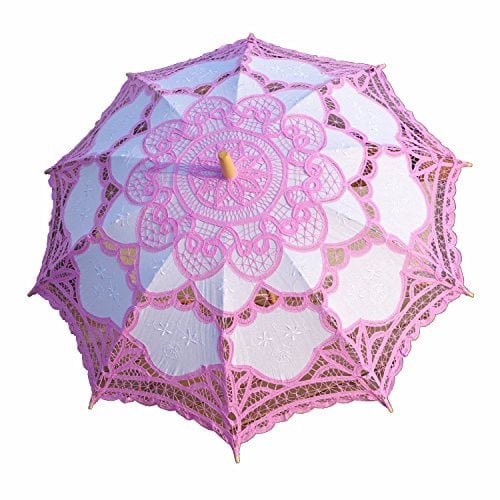 AEAOA Handgefertigter Sonnenschirm aus Spitze für Hochzeit, Braut, 76,2 cm, Rosa und Weiß