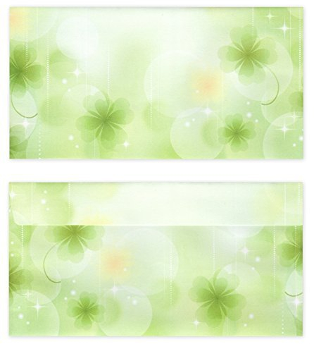 50 Stück Premium Briefumschläge (UMS-5135) DIN lang (110 X 220mm) Kleeblätter grün Glück Sterne Briefhüllen Kuvert, ohne Fenster, haftklebend, 80g/m²
