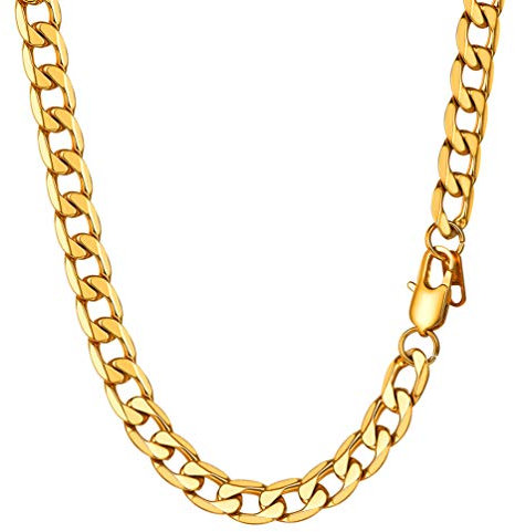 PROSTEEL Herren Halskette Edelstahl Panzerkette 9mm Breite schwer Glieder Link Gliederkette Herren Hip-Hop Kette, 55CM lang, Gold