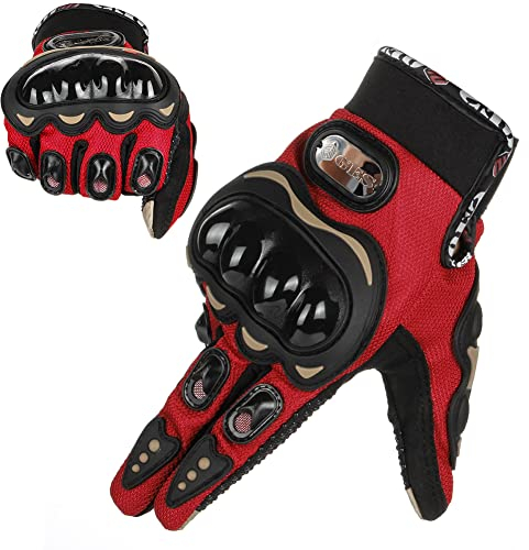 GES Men Outdoor Motorbike Waterproof Gloves, Motorcycle Gloves, Full Finger Touch Screen Racing Motocross Gloves (M,Red)