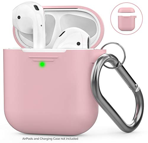 AHASTYLE AirPods Hülle Silikon AirPods Case [Front-LED Sichtbar] Kompatibel mit Apple AirPods 2 & 1 (2019) (Mit Karabiner, Rosa)