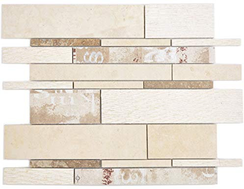 Mosaik Fliese Verbund Marmor/Keramik mix beige/color für WAND BAD WC KÜCHE Wandverblender Fliesenspiegel Verkleidung | 10 Matten