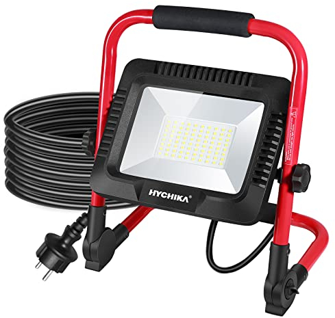 HYCHIKA LED Baustrahler 50W, LED Flutlicht 5500 LM 6500K, Wasserdichtes IP65 Arbeitsleuchter Drehbar, 3 m Kabel mit Stecker für Werkstatt Baustelle