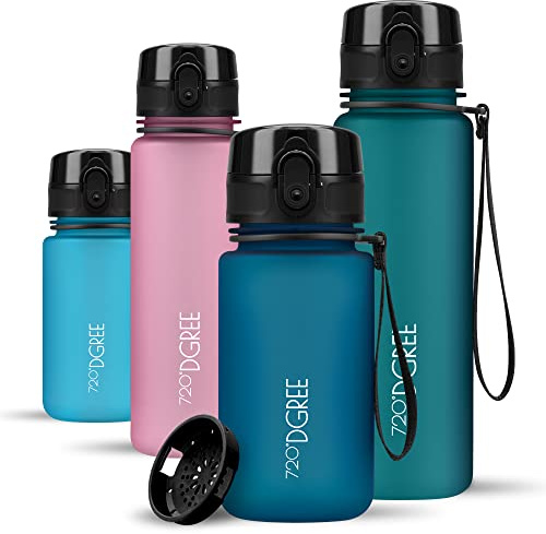 720°DGREE Botella Agua Niños 350ml “uberBottle“ - Tamiz-Fruta, softTouch - Sin BPA, Prueba de Fuga, Reutilizable - Cantimplora ligera - Water Bottle ideal para Escuela Infantil, Niña, Joven, de 3 Años