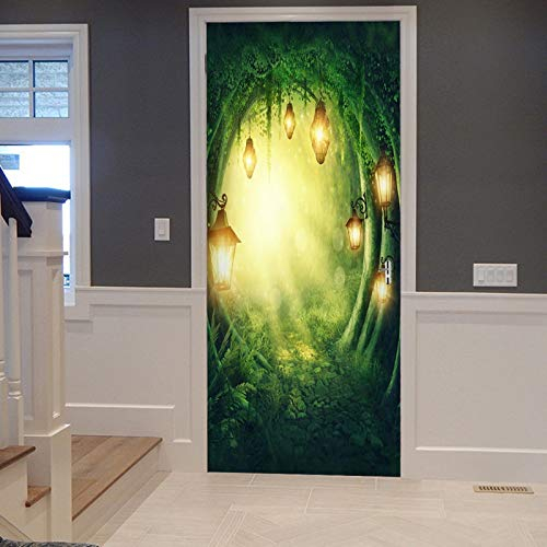A.Monamour Türtapete Selbstklebend Türfolie Türposter 3D Magischer Runder Eingang Pfad In Die des Zauber Waldes Vinyl Folie Türdeko Tapete Wandbild Türaufkleber Türtattoo 90 x 200 cm