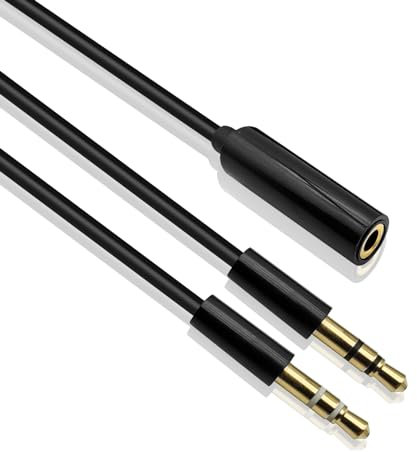 iYueMps 1.5m Splitter Audio Jack Double 3.5mm Mâle vers 2 Femelle Câble Répartiteur Y Compatible avec Ordinateur PC Tablette Haut Parleur Enceinte Casque – Noir