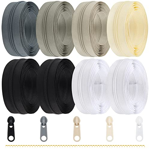 DOITEM 2,8 mm Reißverschlüsse 22,4 m Nylon-Endlos-Reißverschluss-Set mit Schieber und Reißverschluss zum Nähen und Basteln – 6 Farben
