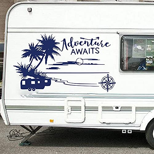 Zdklfm69 Wandtattoo Wandaufkleber Wandsticker Wohnmobil Kompass Fluss Aufkleber Aufkleber Natur erkunden Reisen Ozean Palme Wohnmobil Auto Aufkleber 170x96cm
