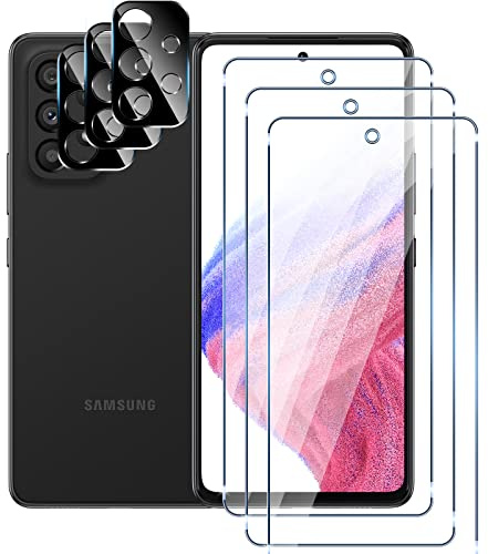 Kokio 3 Stück Hartglas für Samsung Galaxy A53 5G mit 3 Stück Rückseitenschutz 0,33 mm 9H Härte, kratzfest, Ultra-HD Displayschutzfolie