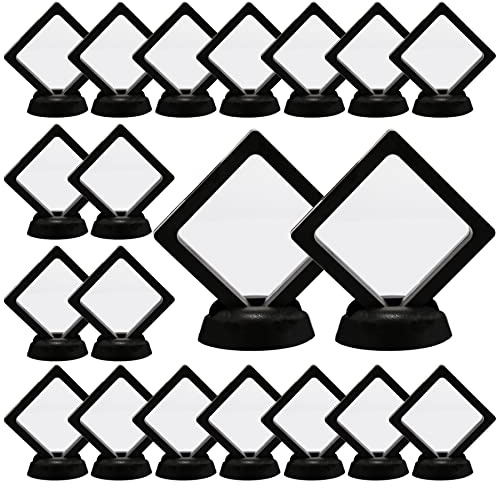 Szehap Set mit 20 Stück 3D Schwebende Vitrine, 7,9 x 7,9 x 2,2 Zoll Schwarz Münzdisplay Rahmen Ständer Halter für Herausforderung Münzen, Medaillons, Schmuck, Proben